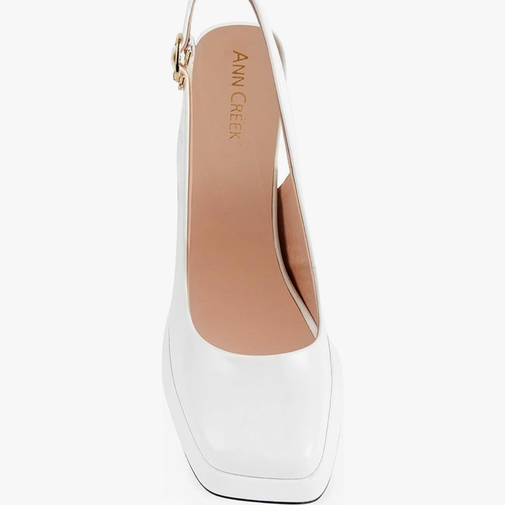 ANN CREEK Elegant White Platform Slingback High Heels Square Toe Pump NEW Size 7 - Picture 3 of 7